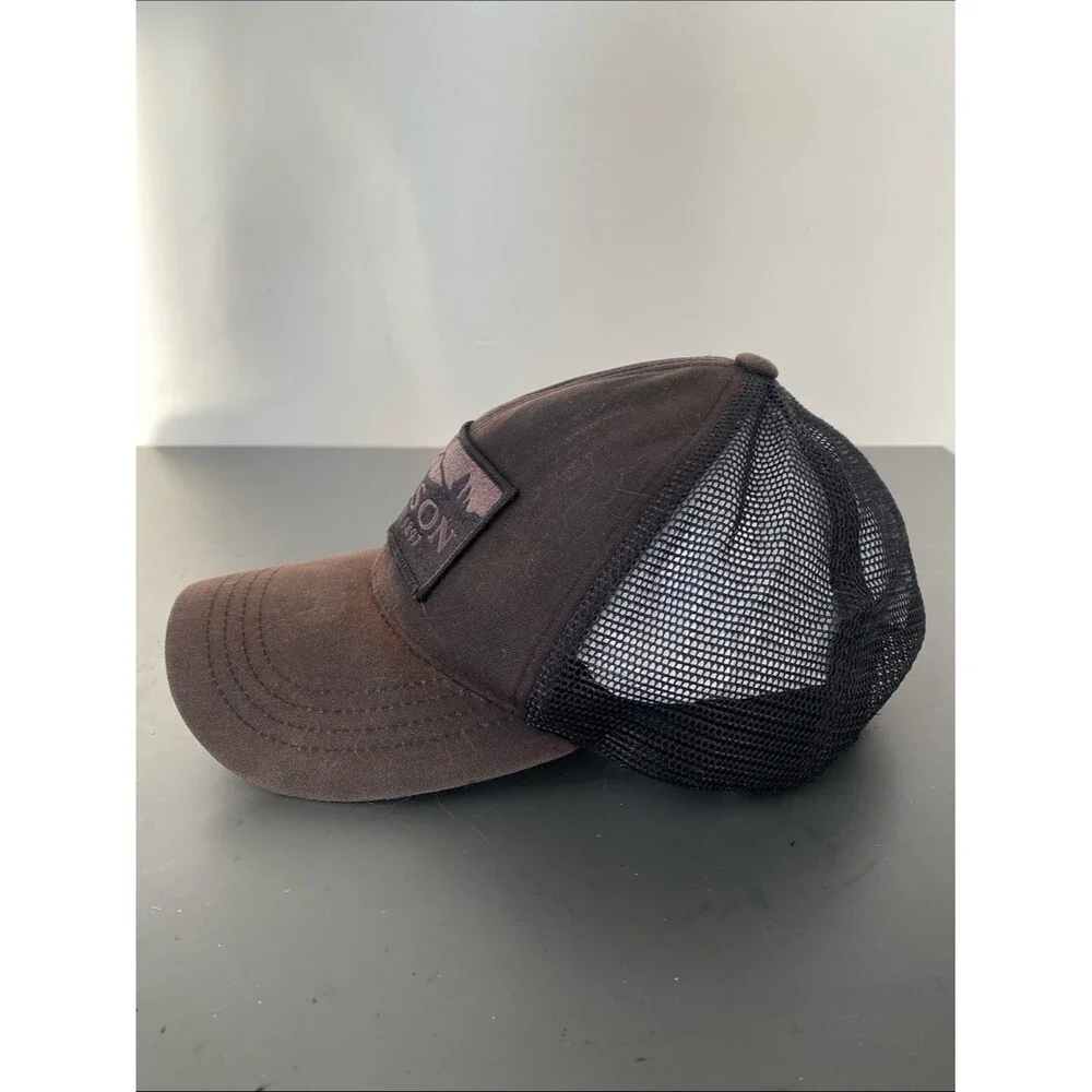 VTG Filson Rustic Brown Canvas & Black  Patch Trucker Cap OS Gorpcore Outdoor